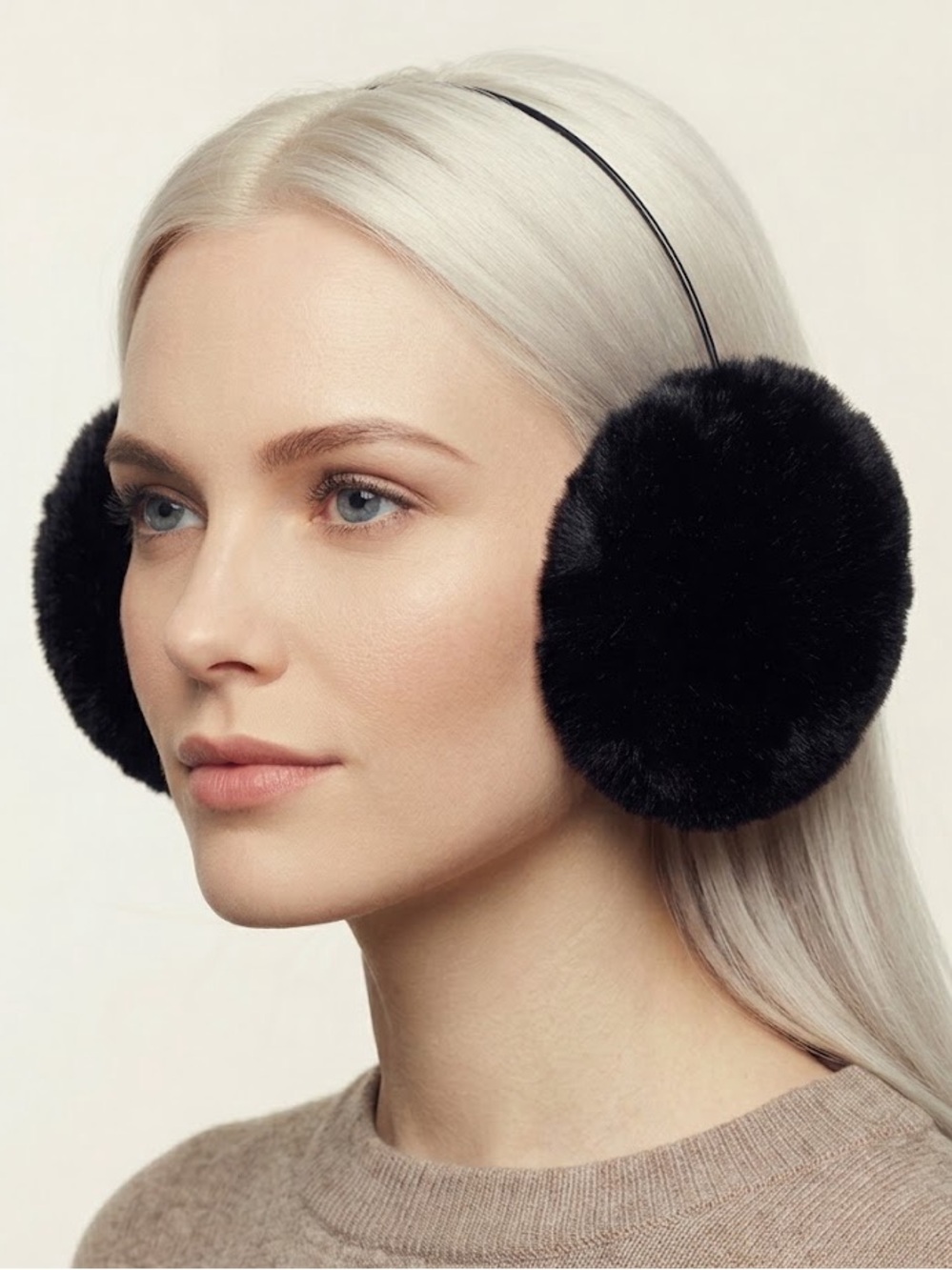 Plush Faux Fur Black Earmuffs